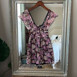 Floral V-Neck Dress with Lace Trim